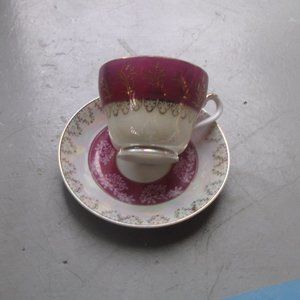 Lobeco Japan bone china teacup saucer cup set iridescent leaves scrolls